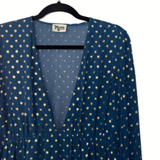 Show Me Your Mumu Teal Blue & Gold Long Sleeve Dakota Dress - Size Medium