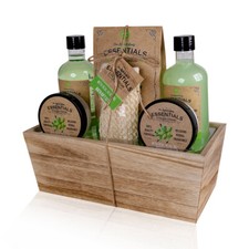 Geschenkset Badeset Pflegeset Wellness Olive Holzkorb Geschenkidee 6-teilig