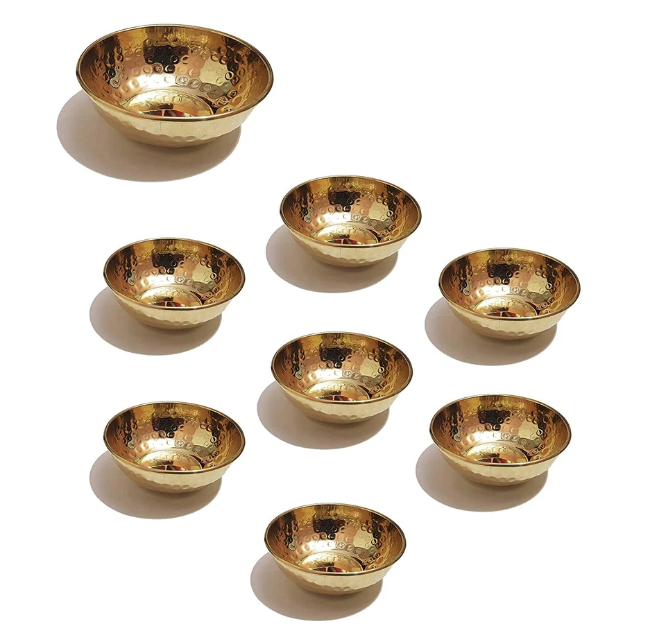 Quality Hammered Pure Brass Bowl Set of 8 Pcs, 3.75 Inch , Gold - Set of 8 KU - Image 3 of 3