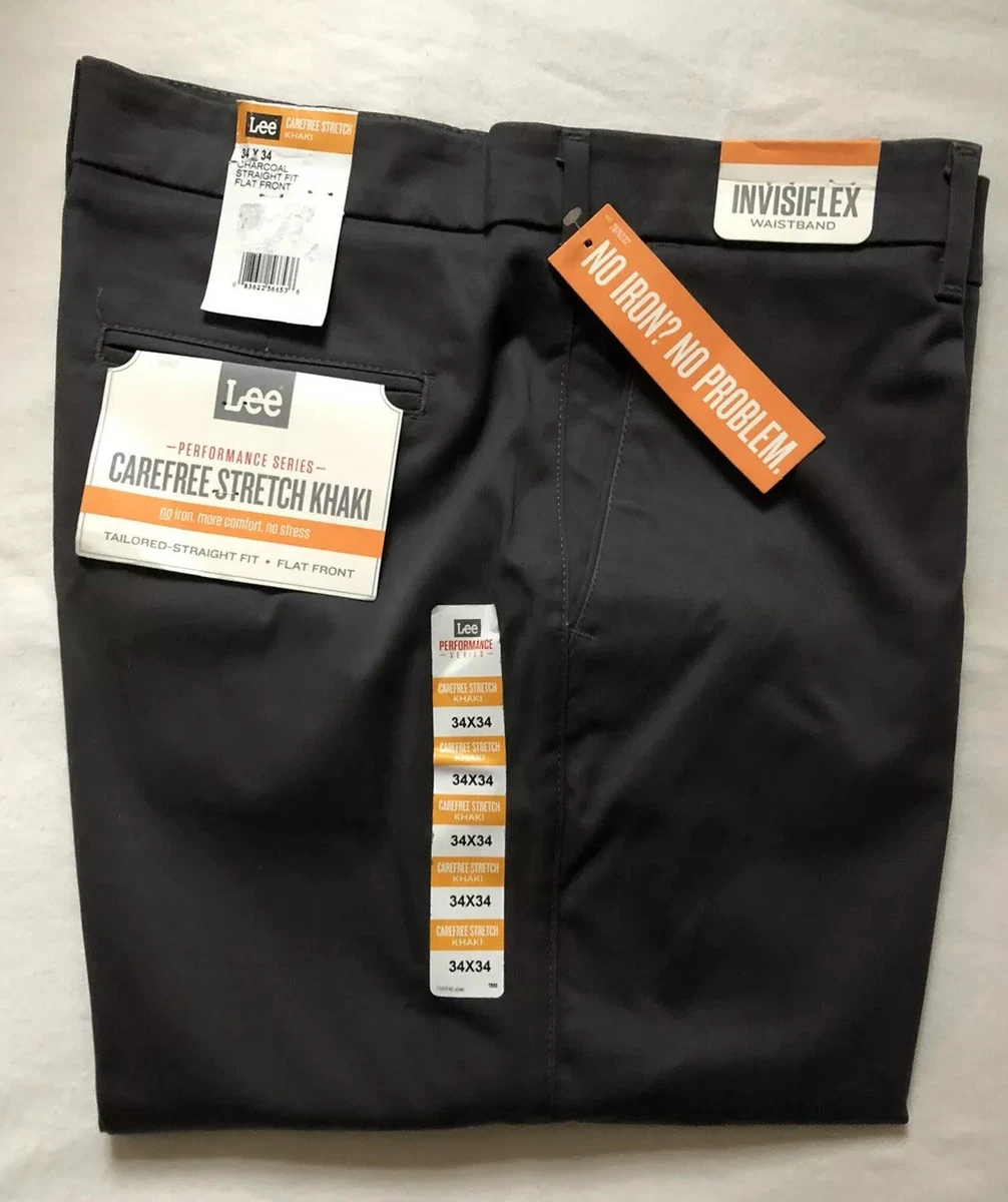 Lee Mens Carefree Stretch Khaki Pant Charcoal Performance Series Straight Fit