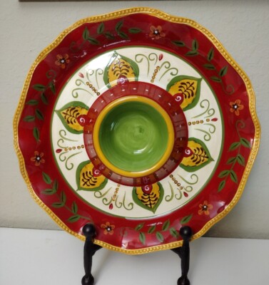 Pier 1 One Imports Juliana Hand Painted Chip Dip Salsa Platter Serving Dish Bowl