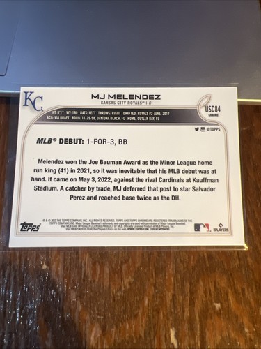 MJ Melendez 2022 Topps Chrome Update Rookie Debut Purple Refractor RC #USC84 - Picture 4 of 6