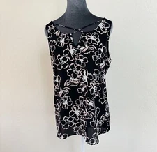 Fortune & Ivy Kason Split Neck Blouse. Black & Pink. Size L