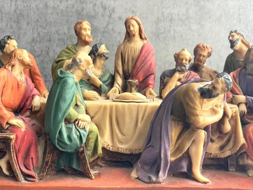 VTG Roman Last Supper 3D Full Color Composite Sculpture Jesus Wood Base Italy - Picture 5 of 11