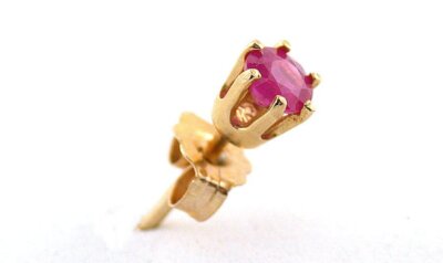 14 KT ECHT Gelbgold 3,5 mm runder natürlicher Rubin Edelstein EINZELNER OHRSTECKER
