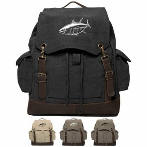Big Tuna Fish Vintage Canvas Rucksack Backpack with Leather Straps Big Tuna Fish Vintage Canvas Rucksack Backpack with Leather Straps