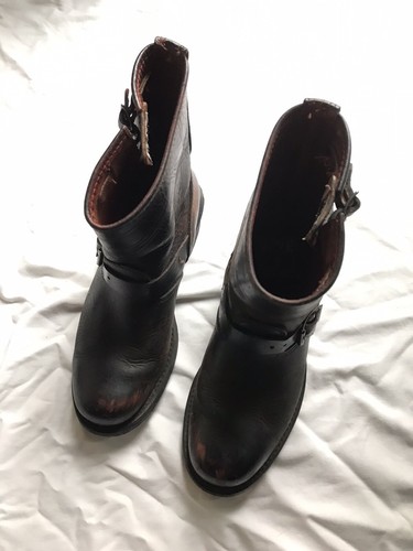 FRYE Combat Boots Black Leather Moto Ankle Belted Size 9.5 EUC - Picture 3 of 8