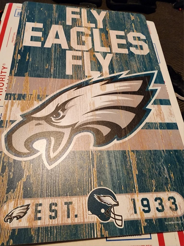 ФИЛАДЕЛЬФИЙСКИЕ ОРЛЫ СОСТАРЕННАЯ ДЕРЕВЯННАЯ ТАБЛИЧКА 11X17 ДЮЙМОВ - Изображение 3 из 4