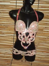 Egyptian Belly Dance Costume bra  Belt Set Professional Dancing Silver Red