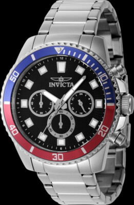 Invicta Men's Pro-Diver Watch 45MM Stainless Case Chrono Black Dial Pepsi Bezel
