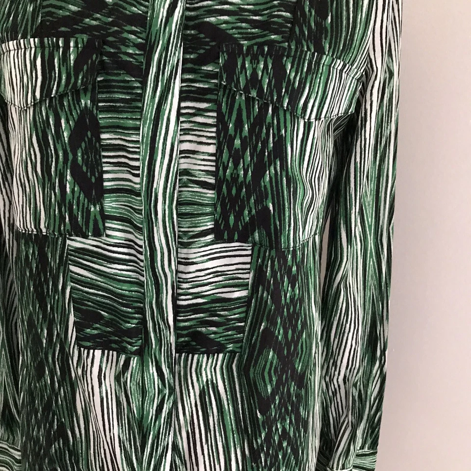 Vestido Camisa Derek Lam Algodón Verde Negro Estampado Bolsillos Manga Larga S Foto 3 de 4