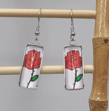 EARRINGS RED ROSE IN SILVER-TONE  105 1 INCH