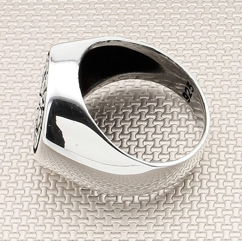 Greek Patterned 925 Sterling Silver Men's Ring - Picture 3 of 5