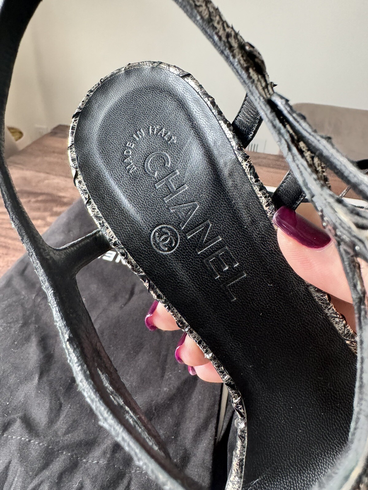 CHANEL - METALLIC PYTHON SANDALS, Size 39 - image 8