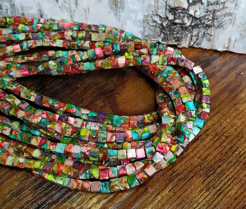 😏 Impressionen Jaspis multicolor Würfel ca. 4 mm Perlen Strang für Kette +++😉 - Bild 3 von 4
