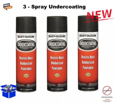 3 PACK Spray Black Rubberized Undercoating Aerosol Cans Stops Rust Formula NEW