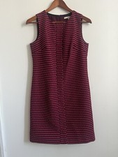 Boden Fitted Tweed Sheath Dress Size 4 Pink & Purple Polka Dots preppy Retro