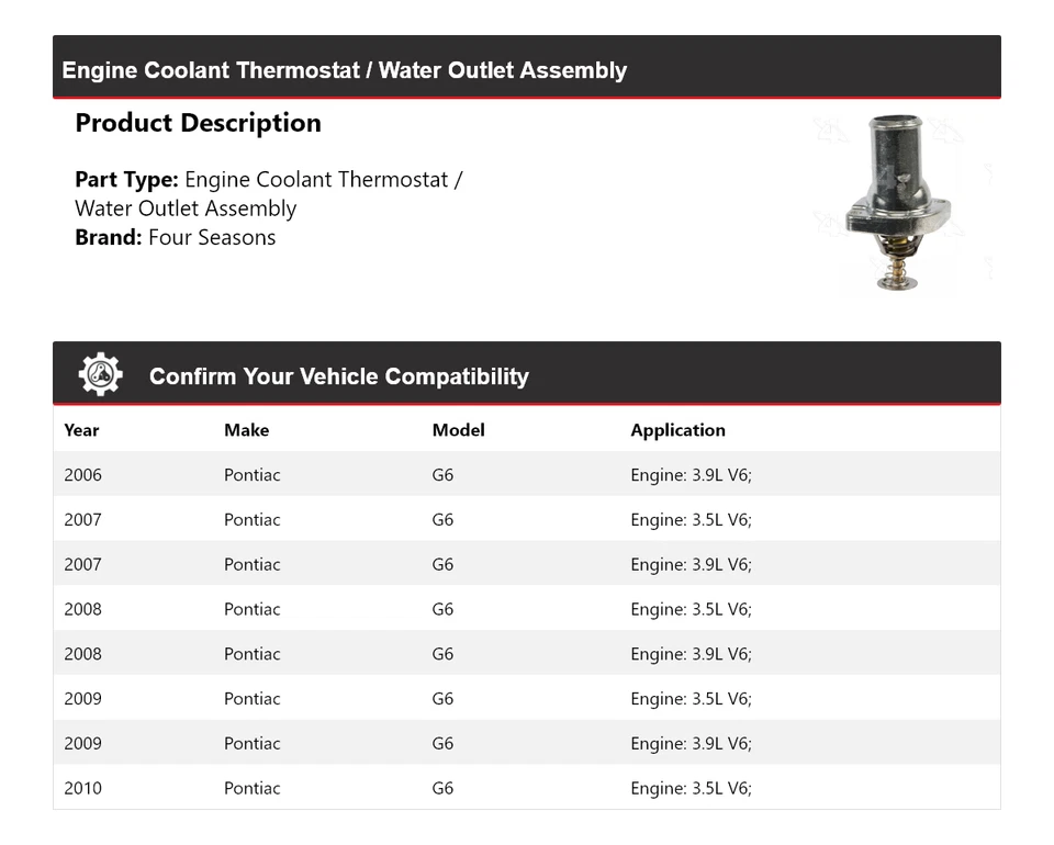 Termostato de refrigerante de motor Pontiac G6 2006-2010/conjunto de salida de agua 4 estaciones Foto 2 de 4