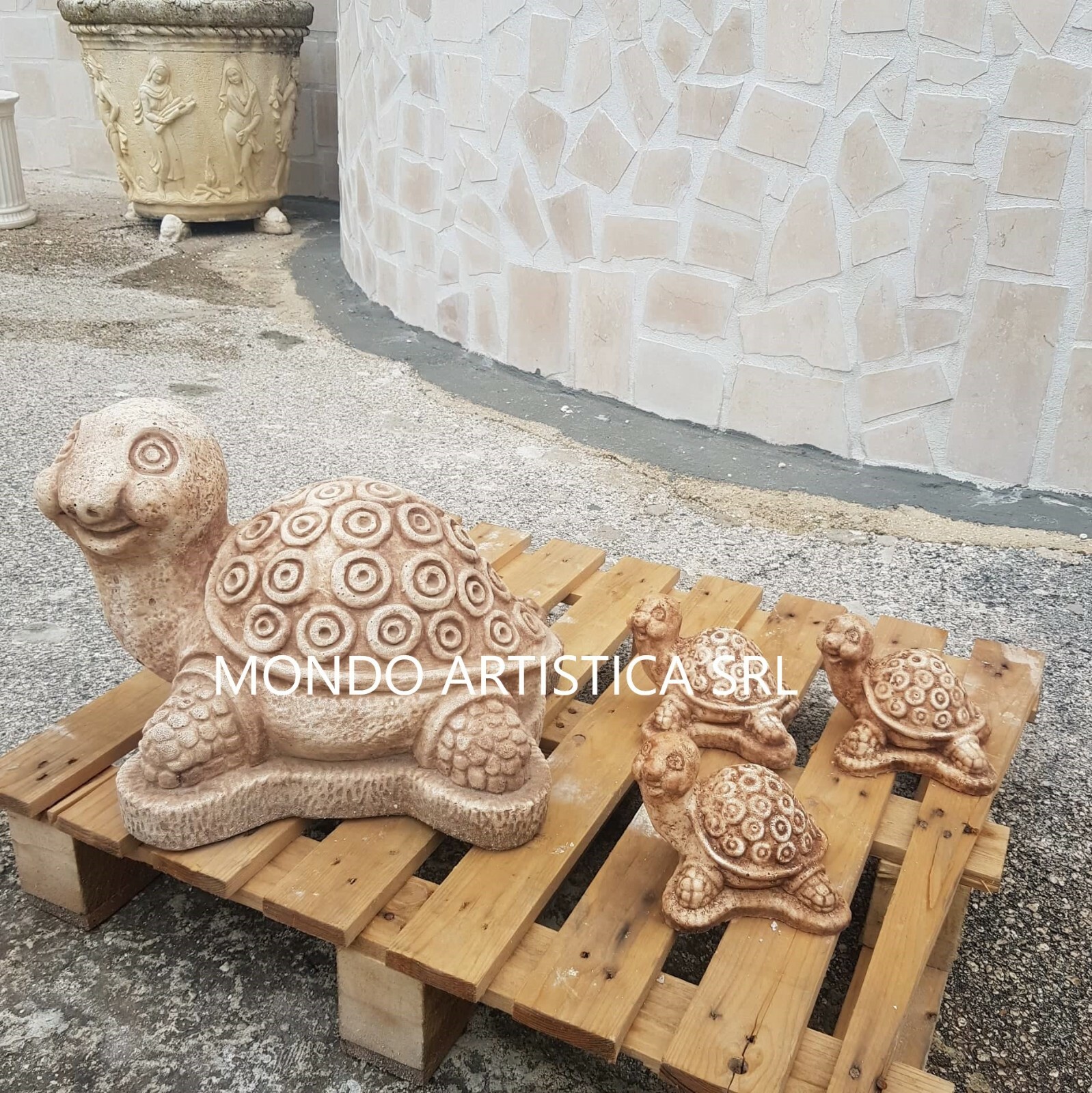 FAMIGLIA TARTARUGA TESTUGGINE STATUA DA ESTERNO PER GIARDINO IN CEMENTO MARMO 