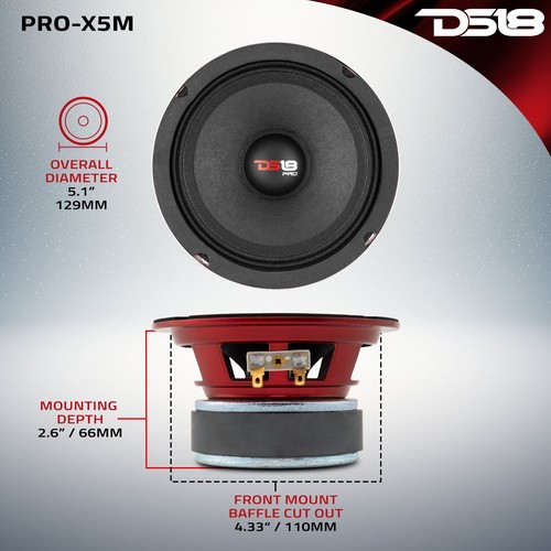 DS18 PRO-X5M Car Speaker 5.25" Midrange Loudspeaker 300W 8 Ohms (1 Speaker) - Picture 5 of 10