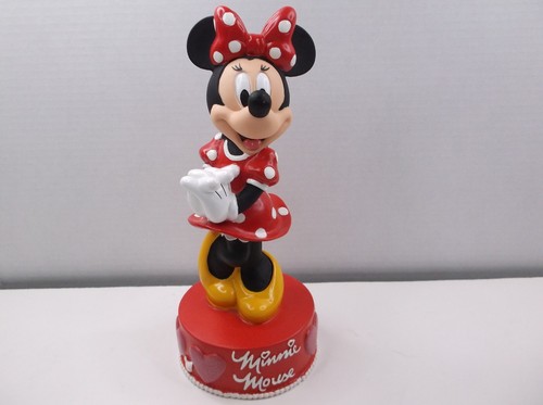 Disney Minnie Mouse Plastica 11" Monete Salvadanaio Figura Vestito a Pois / NUOVO