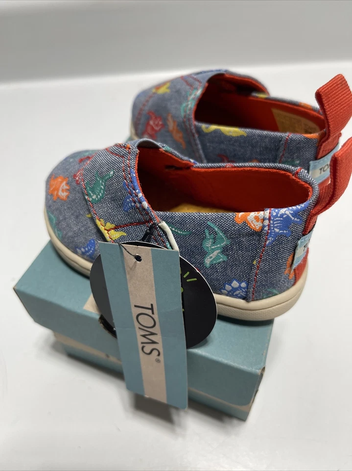 Toms Alpargata новый в коробке крошечный Alpargata без шнуровки туфли кобальт синий динозавр размер 4 новый в коробке - Изображение 4 из 4