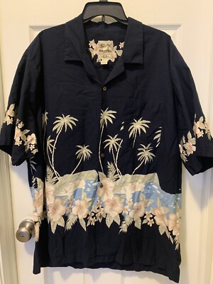 Vintage Steve & Barrys Shirt Mens XXL Hawaiian Blue Floral Button Up Aloha