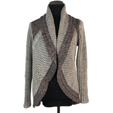 CAbi 910 Shadow Oversized Circle Boho Gray 100 Cotton Cardigan Sweater Sz MED