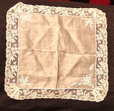 Vintage - White Silk Wedding Handkerchief - Lace Trimmed