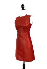 VALENTINO - RED - Ruby Red Calfskin Leather Suede Combination Dress 38 NWT