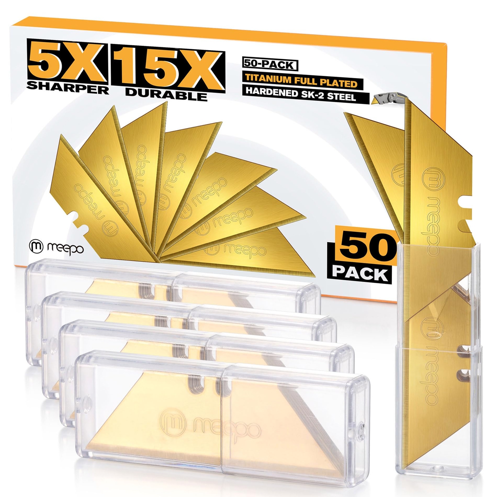 50-Pack Utility Knife Blades Titanium Fully Plated Durable SK-2 Razor Blades ...
