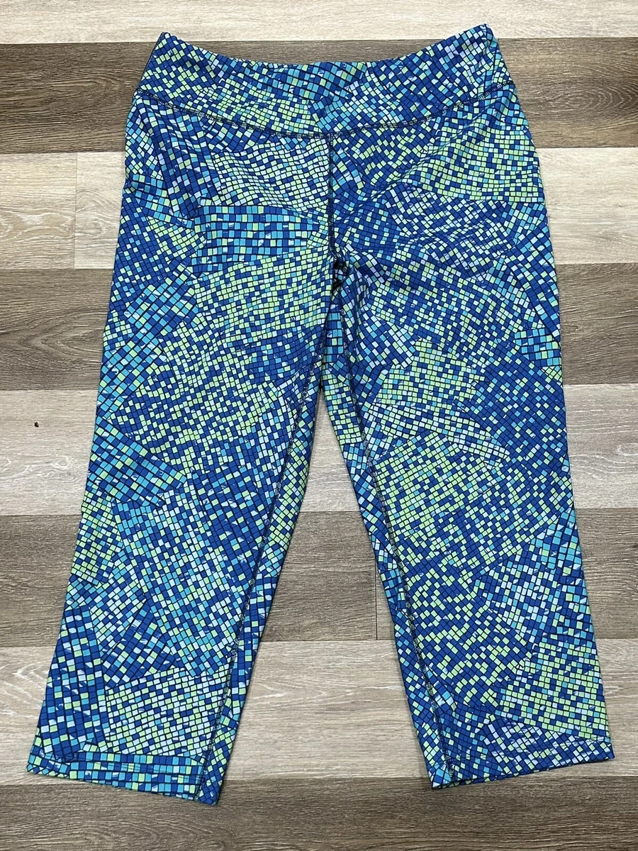 Lands End Women's Size Large Capri Workout Stretch Yoga Pants Mosaic Green  Blue