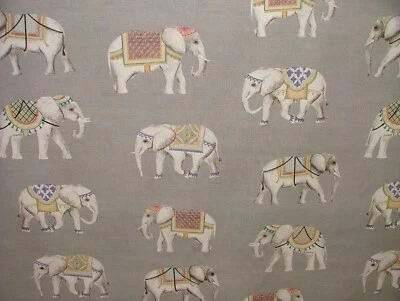 PANDORAS UPHOLSTERY Jaipur Indian Elephant Grey 100% Cotton Curtain Upholstery Cushion Blind Fabric
