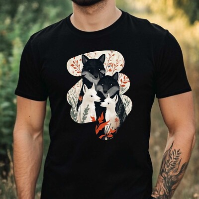 Herren T-Shirt Wolfs Familie Motiv Baumwolle Größe XS bis 5XL