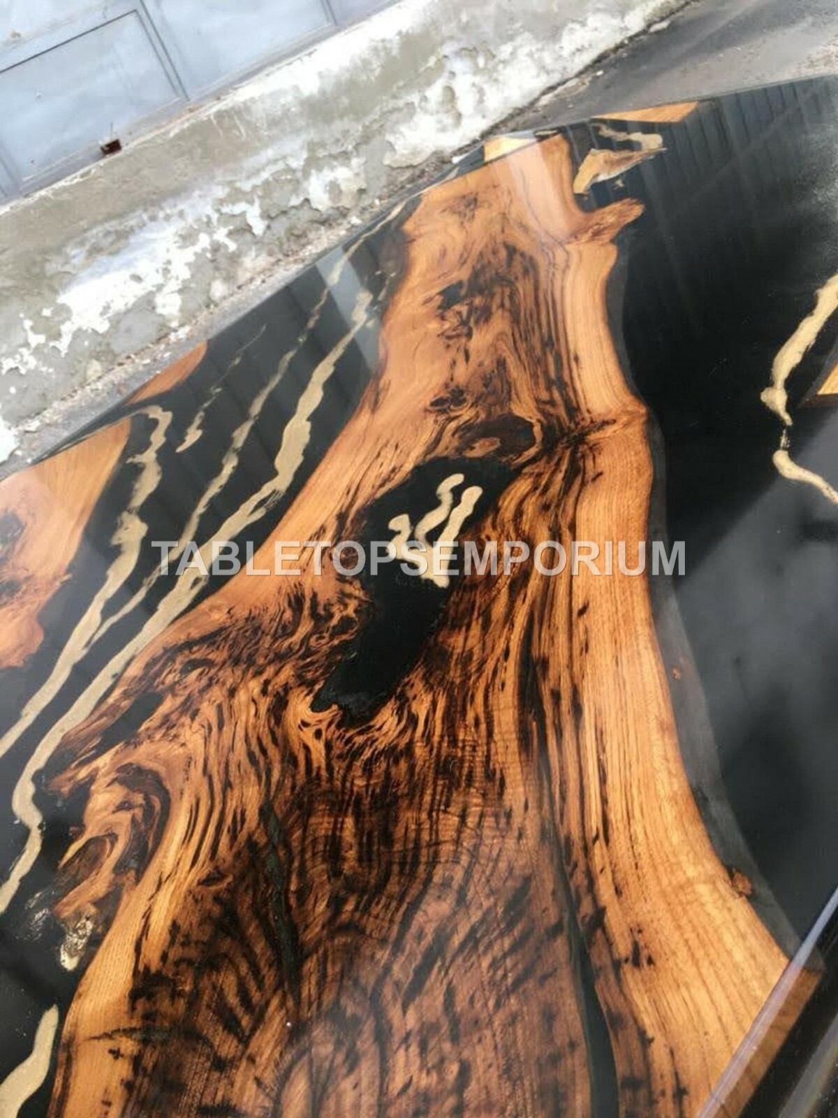 Custom Made Black Epoxy Resin Dining Table Tops, Kitchen Slab Furniture Decors