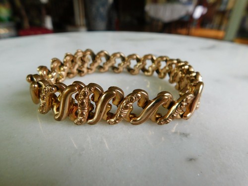 Sweet Antique Vintage Rosy Detailed Expandable Bracelet marked Patented - Picture 3 of 7