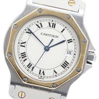 CARTIER Santos Octagon LM W2001583 Date beige Dial Quartz Men's Watch_945109