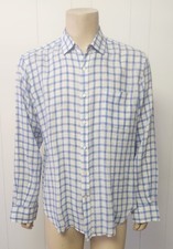 men's linen shirt L blue white check J McLaughlin