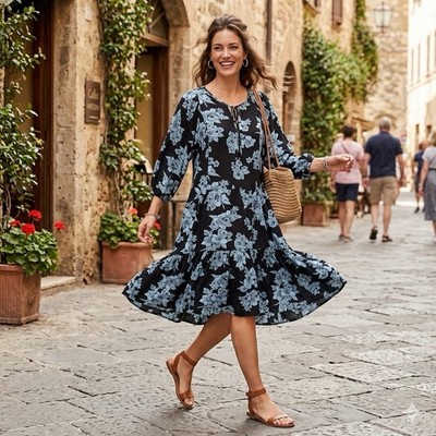Treasure & Bond Blue Spring Wedding Guest Knee Length 3/4 Sleeve Dress Size M