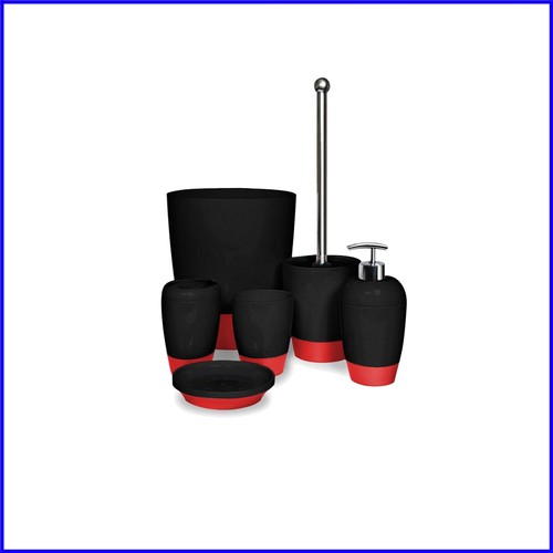 Juego de baño completo moderno - Accesorios de goma ecológicos en negro/rojo