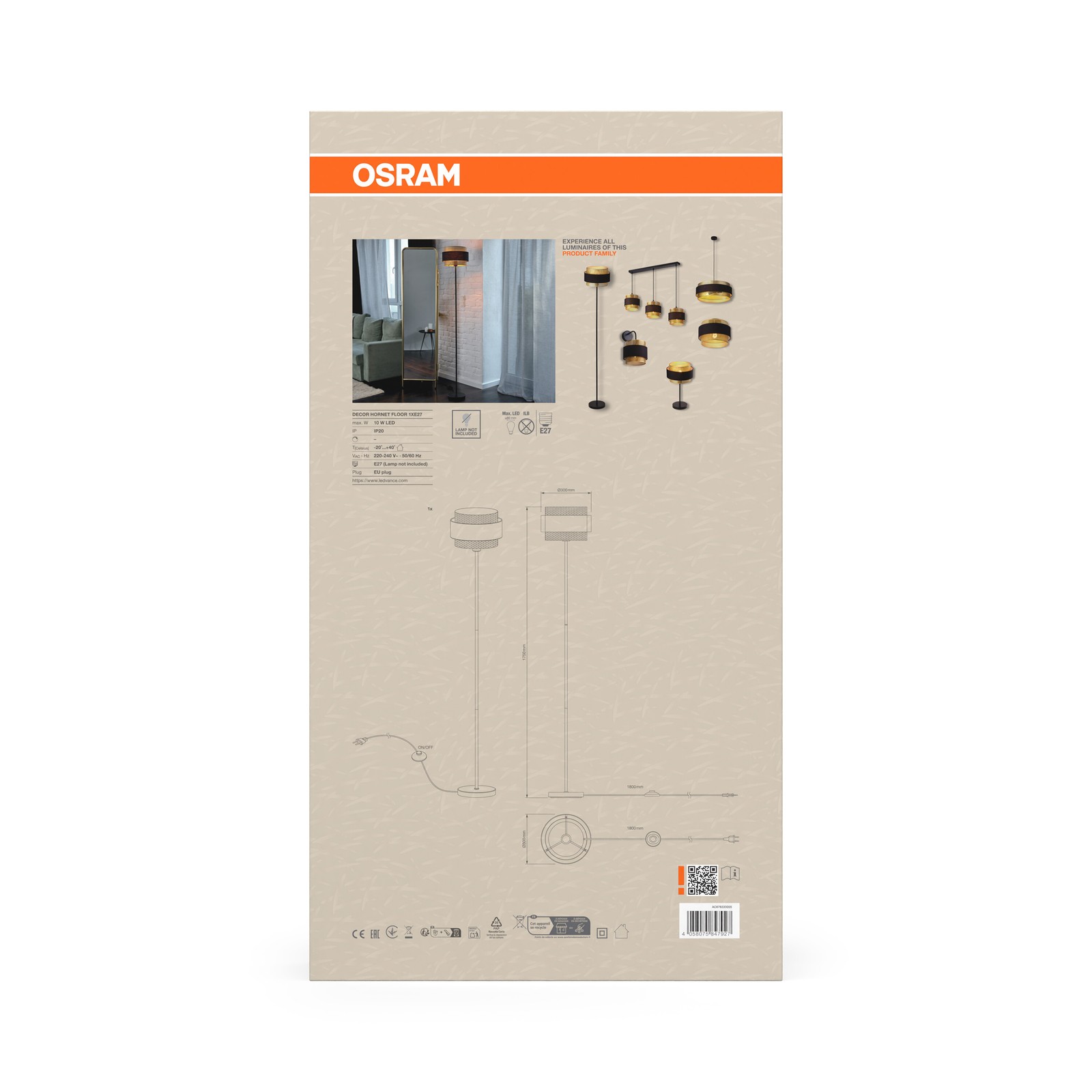 Lampada da terra OSRAM DECOR Hornet E27 Nero Oro foto 3