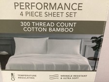Sleep RX 300 Thread Count 4-Pc Sheet Set Light Grey fits 18  Deep Mattress New