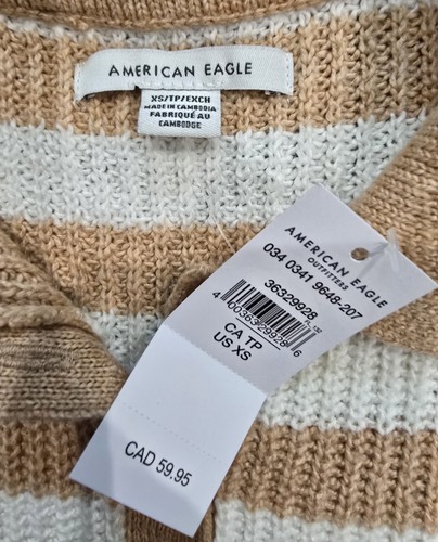 American Eagle NWT Sweater Womens XS Brown Striped Long Sleeve Casual - Picture 2 of 5
