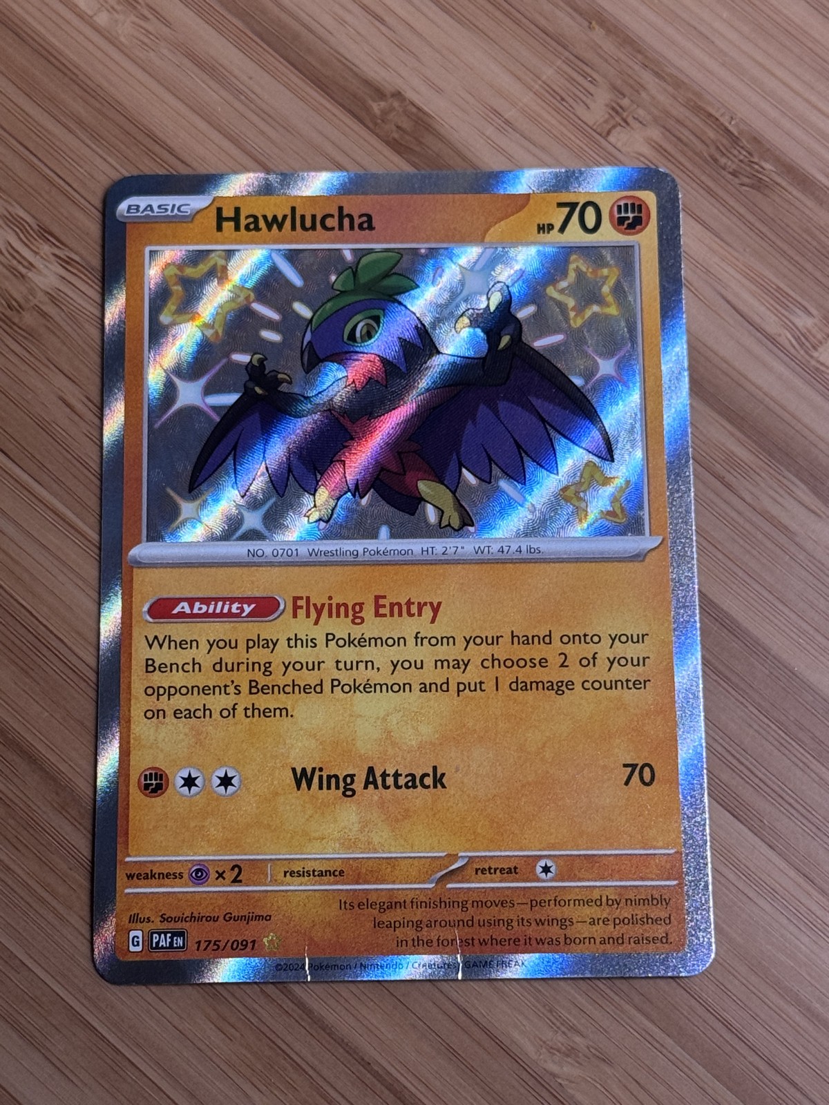 Hawlucha 175/091 Paldean Fates Shiny Rare Holo NM Pokemon Card