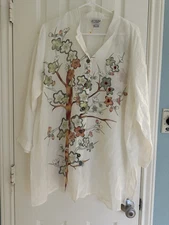 citron santa monica ramie floral white button tunic blouse top size 1X