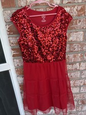 Wonder Nation Red Sequin Holiday Dress Girls size L 10/12