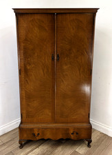 WARDROBE Vintage Walnut Repro Queen Anne Legs Drawers Hanging Rail FREE DELIVERY