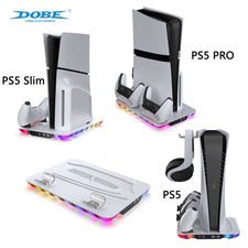RGB Cooling Stand for PS5/PS5 Slim/PS5 Pro, Controller Charger Headphone Holder