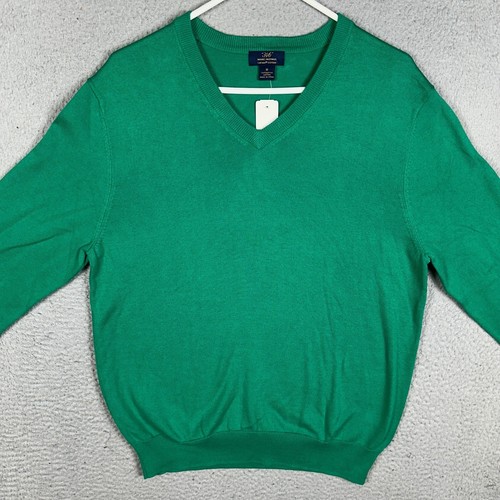 NEW Brooks Brothers 346 Supima Cotton Sweater Mens Medium Green V-Neck Pullover - Picture 3 of 7