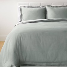 Full/Queen Double Flange Merrow Stitch Duvet Cover  Sham Set Light Teal